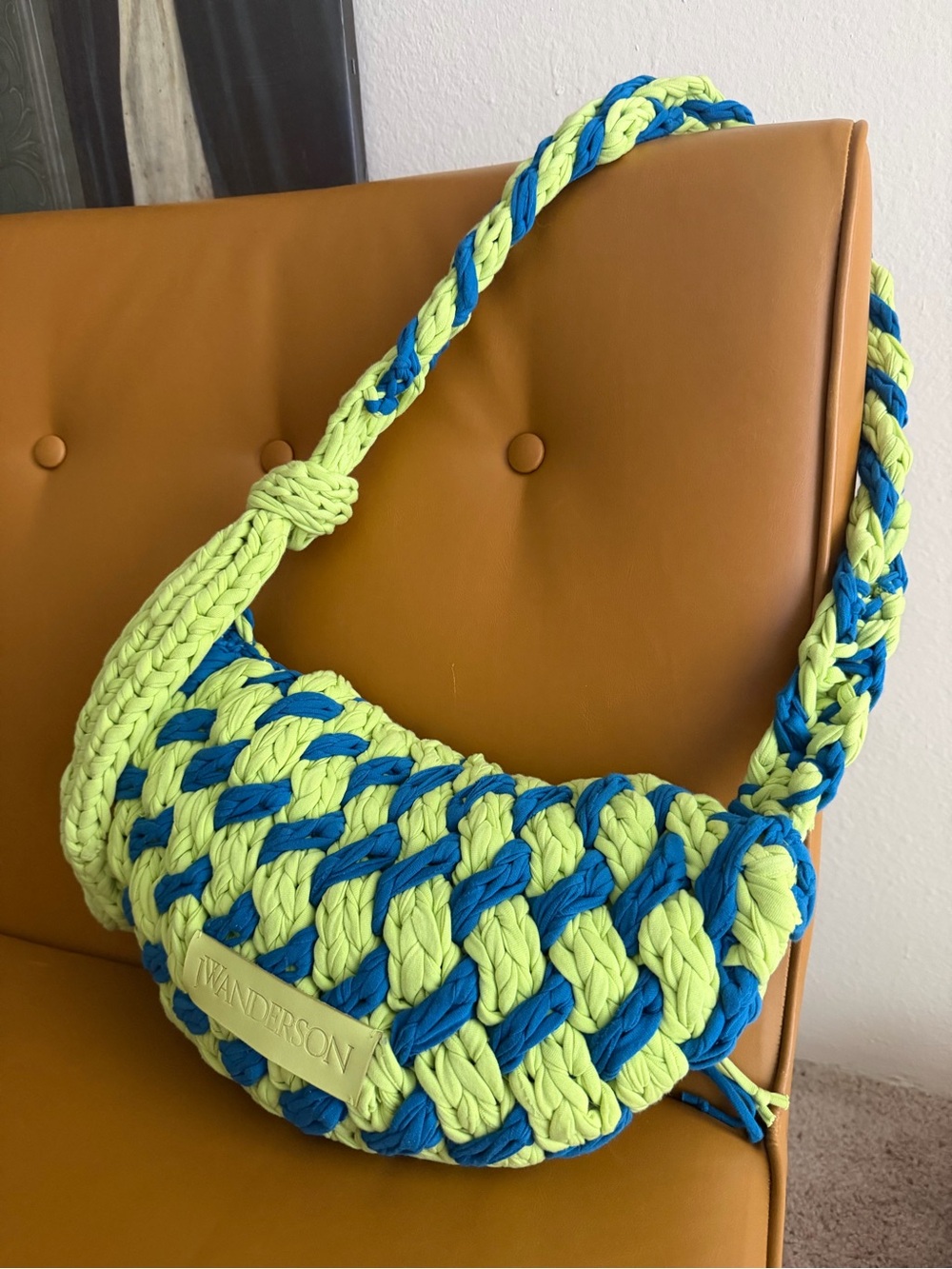 JW ANDERSON Lime Green & Bright Blue Crocheted Shoulder Bag